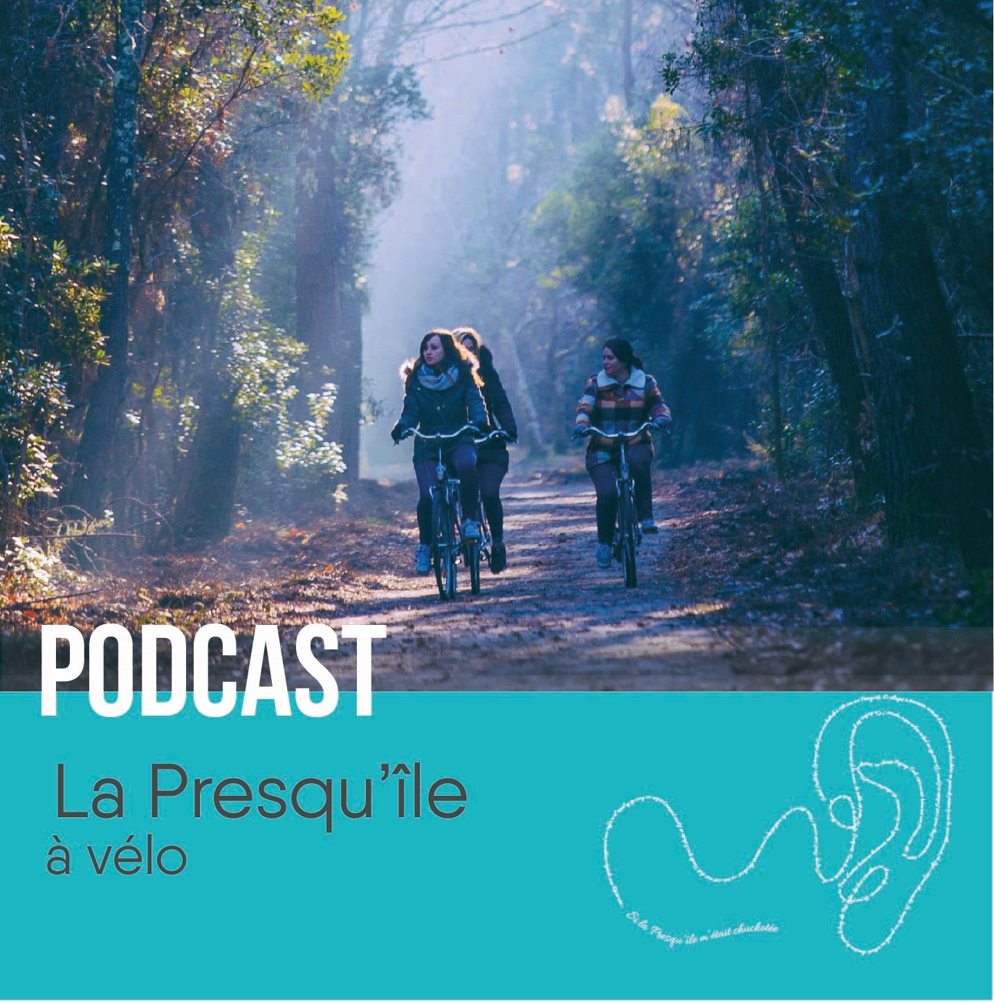 3 femmes sont en train de faire du vélo en hiver dans une forêt.