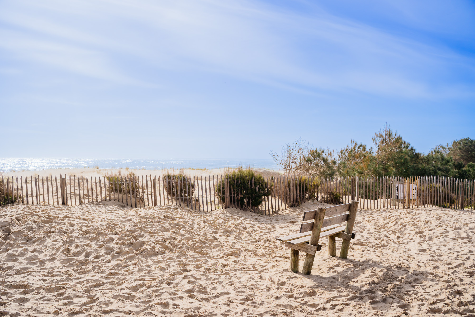 Banc pour contempler la beauté de l'océan à la Pointe du Cap Ferret.